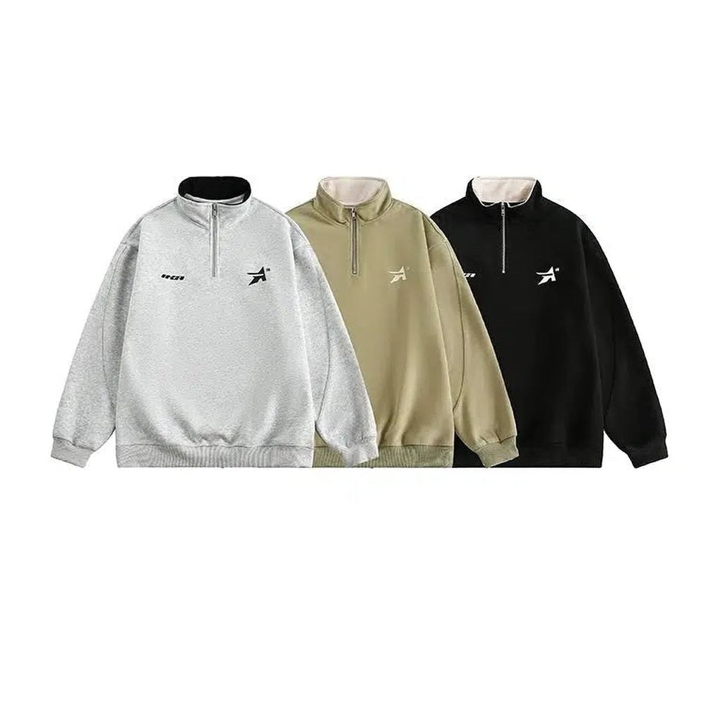 Basic Full Zip Sweater with Simple Print