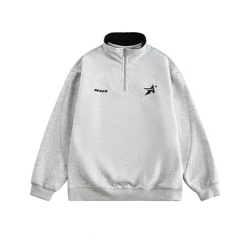 Basic Full Zip Sweater with Simple Print