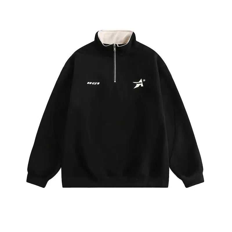 Basic Full Zip Sweater with Simple Print