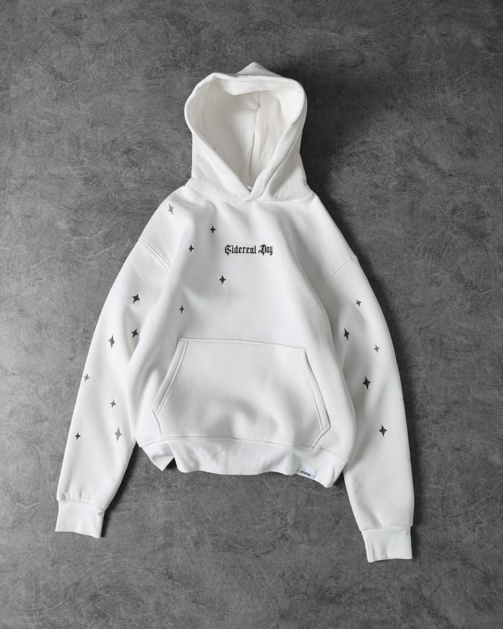 White “Sidereal Day” Graphic Hoodie