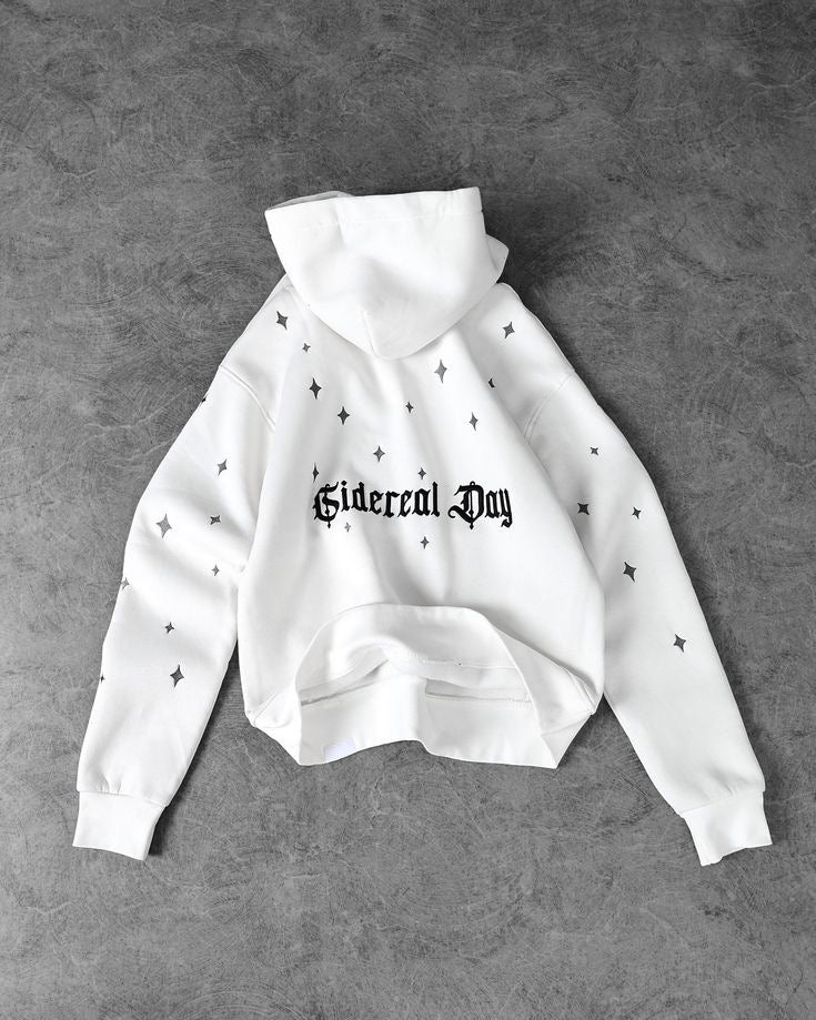 White “Sidereal Day” Graphic Hoodie