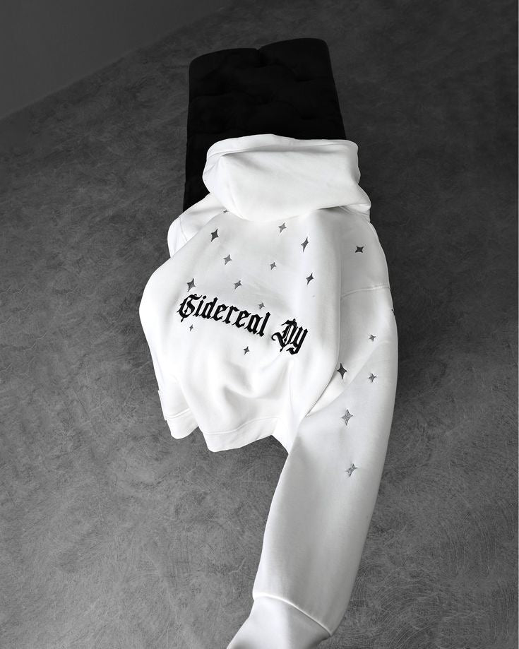 White “Sidereal Day” Graphic Hoodie