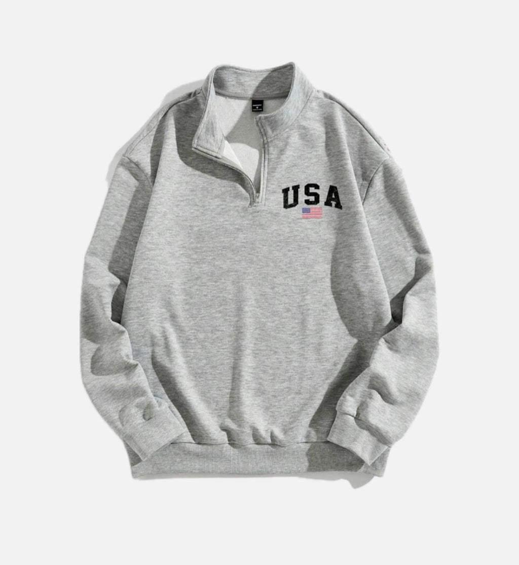 USA Print Oversized Sweatshirt Half Zip
